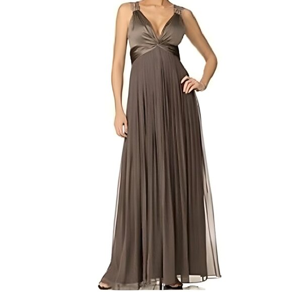 BCBGMaxAzria Brown Grecian Pleated 100% Silk Gown Low Back Size 0 Dress - Picture 1 of 12